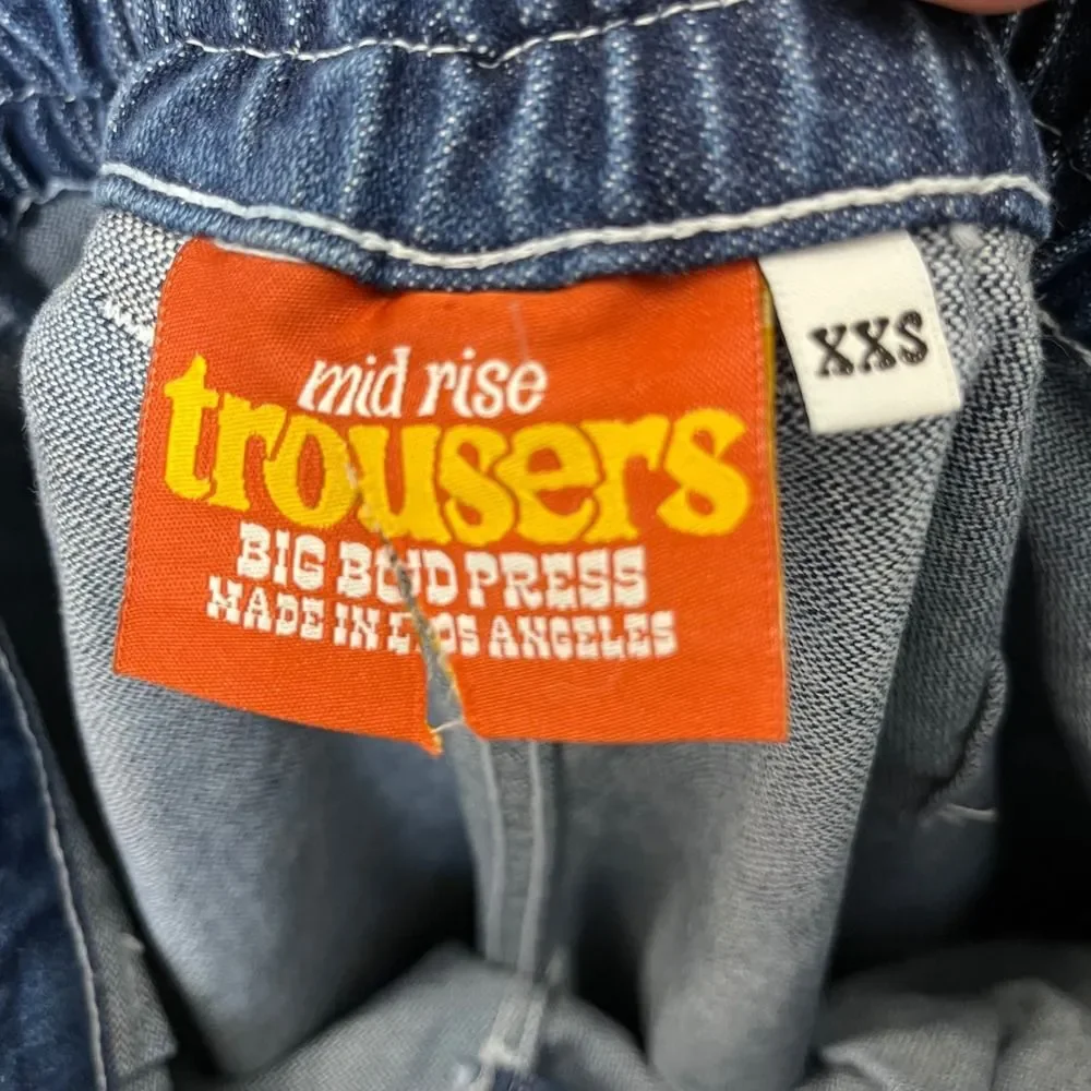 Big Bud Press Mid Rise Trousers‎ Women's XXS Blue Tiger Print Cotton Streetwear